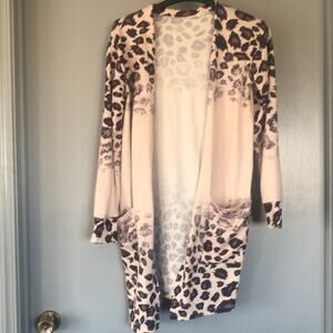 Tickled Teal Sz Small Open Duster Cardigan Long Sleeve Leopard Pockets